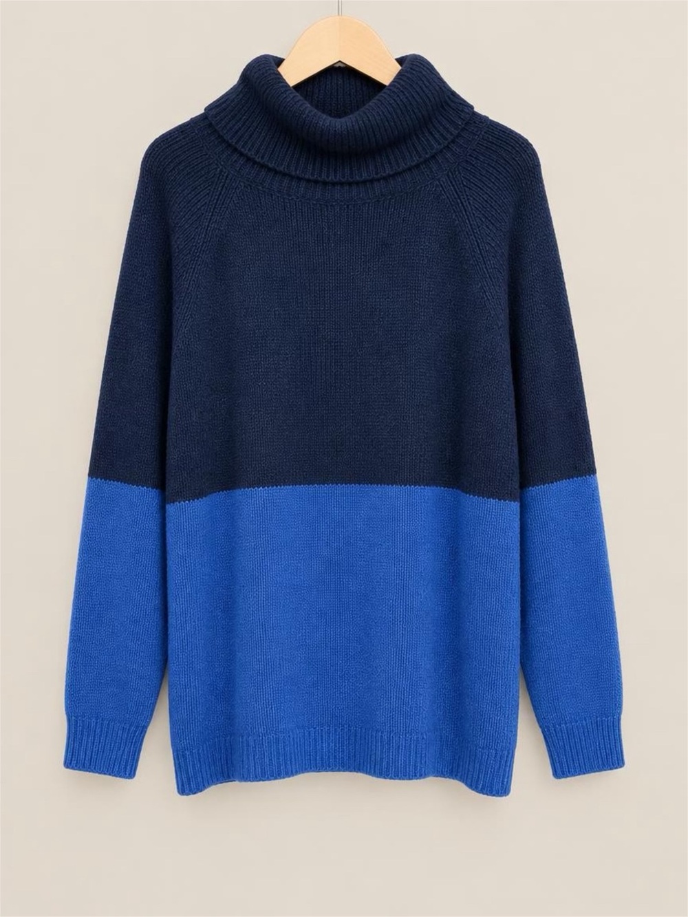Terra & Sky Navy and Royal Blue Colorblock Turtleneck Tunic Sweater